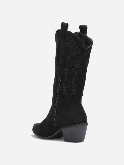 Bottes western noir en suédine brodée
