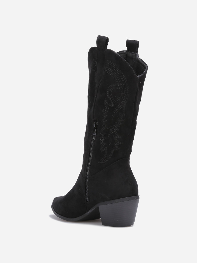 Bottes western noir en suédine brodée