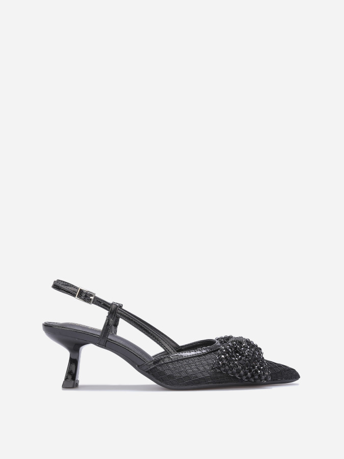 Escarpins slingback à nœud en strass