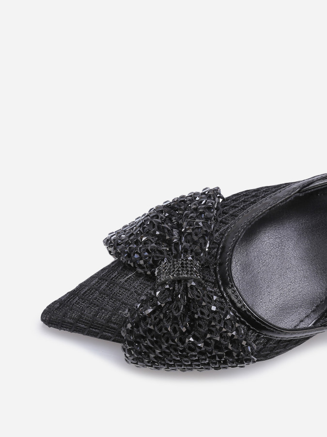 Escarpins slingback à nœud en strass