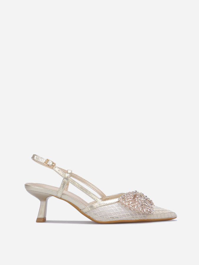 Escarpins slingback à nœud en strass
