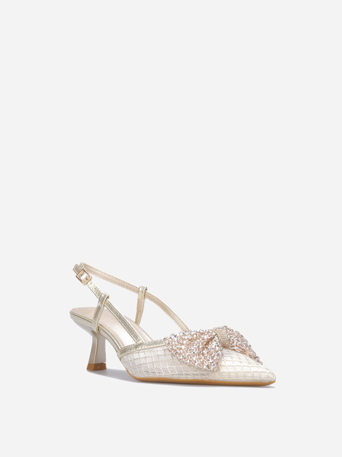 Escarpins slingback à nœud en strass