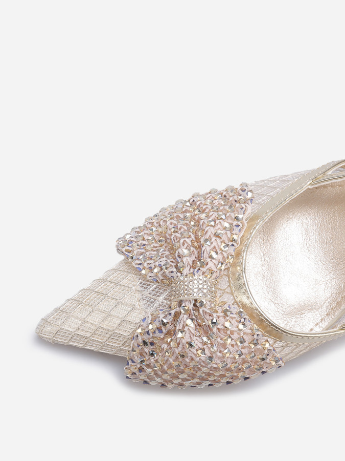 Escarpins slingback à nœud en strass