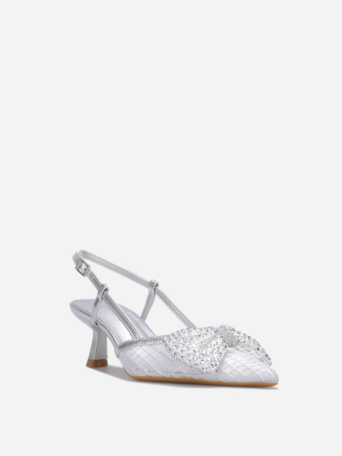 Escarpins slingback à nœud en strass