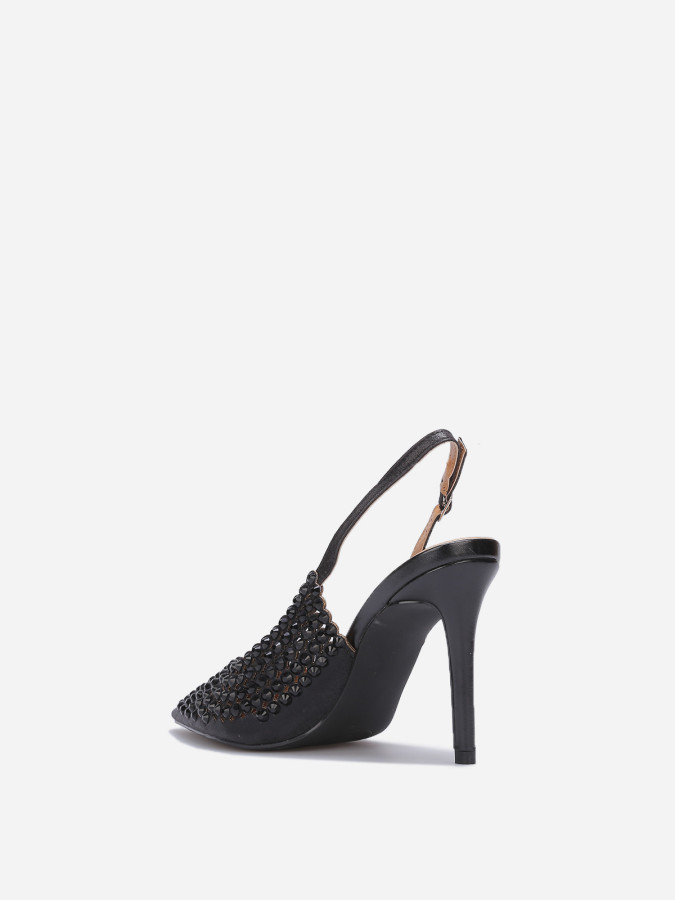 Escarpins slingback à haut talon et strass