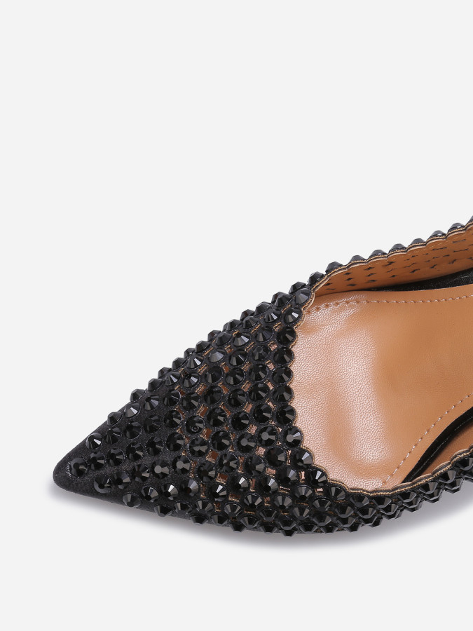 Escarpins slingback à haut talon et strass