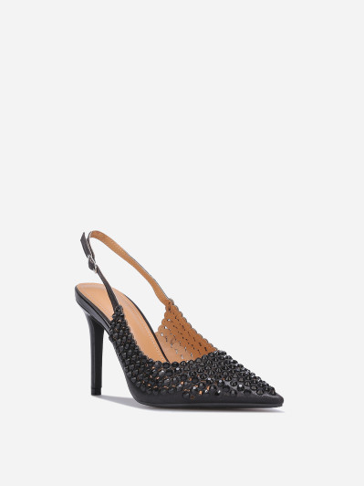 Escarpins slingback à haut talon et strass