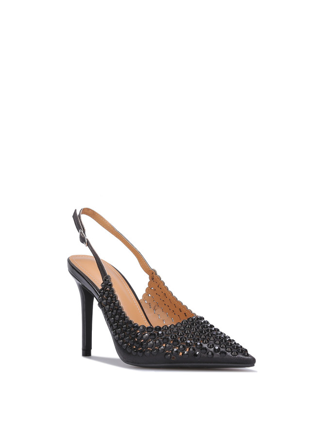 Escarpins slingback à haut talon et strass
