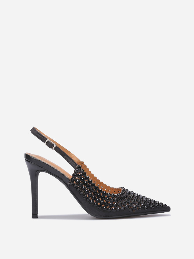 Escarpins slingback à haut talon et strass