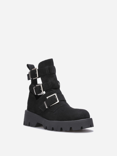 Bottines en suédine noires avec brides à boucles