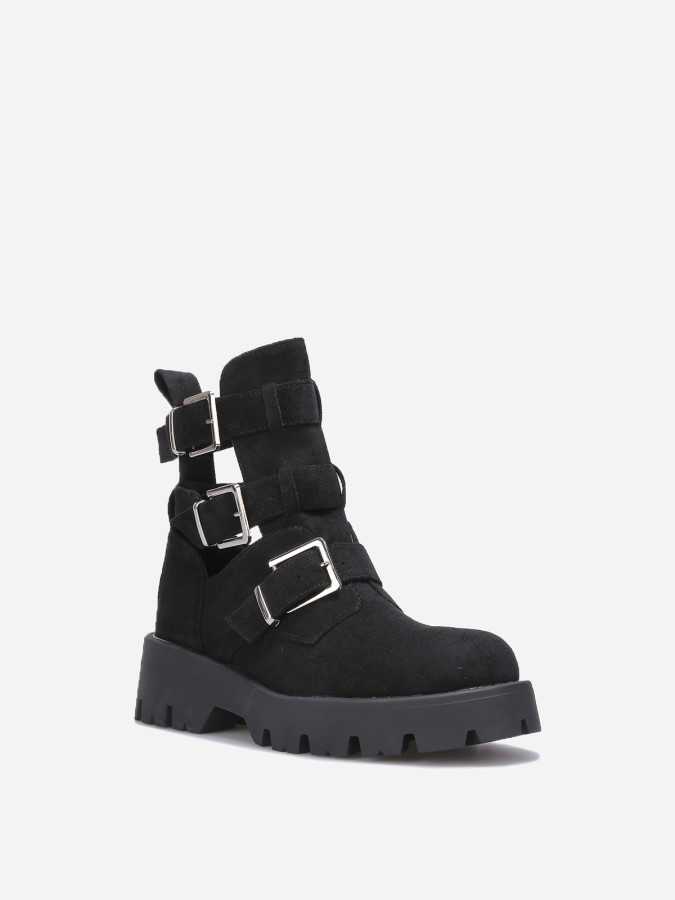 Bottines en suédine noires avec brides à boucles