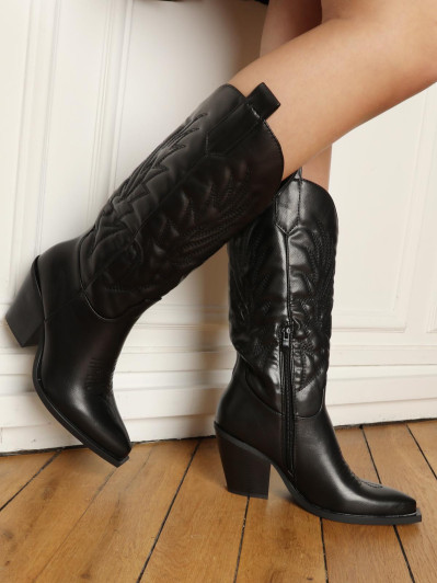 Bottes western en simili à surpiqûres