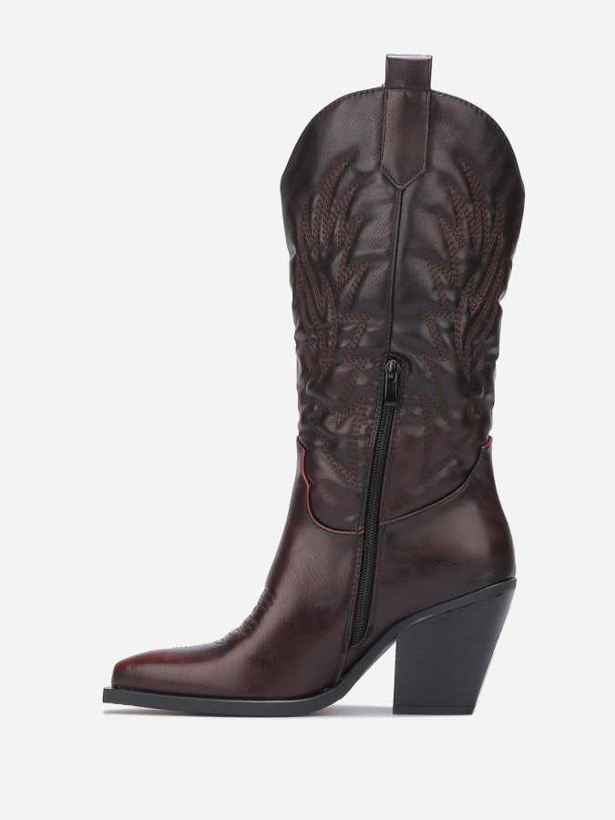 Bottes western en simili à surpiqûres