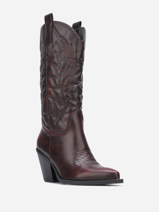 Bottes western en simili à surpiqûres