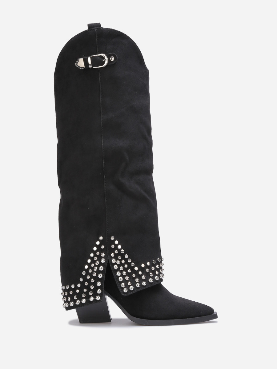 Bottes guêtres noires en suédine cloutée