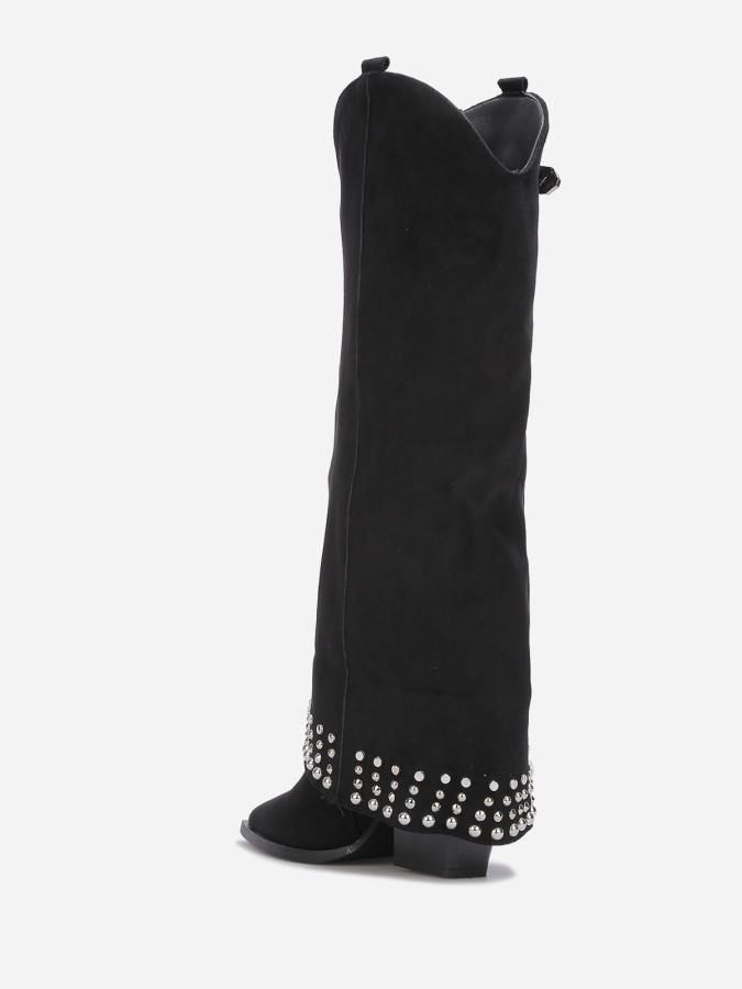 Bottes guêtres noires en suédine cloutée