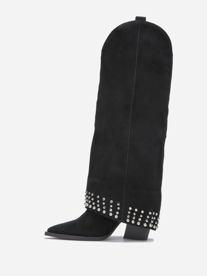 Bottes guêtres noires en suédine cloutée