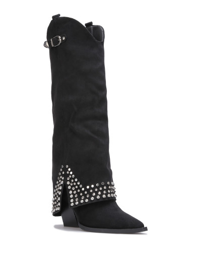 Bottes guêtres noires en suédine cloutée