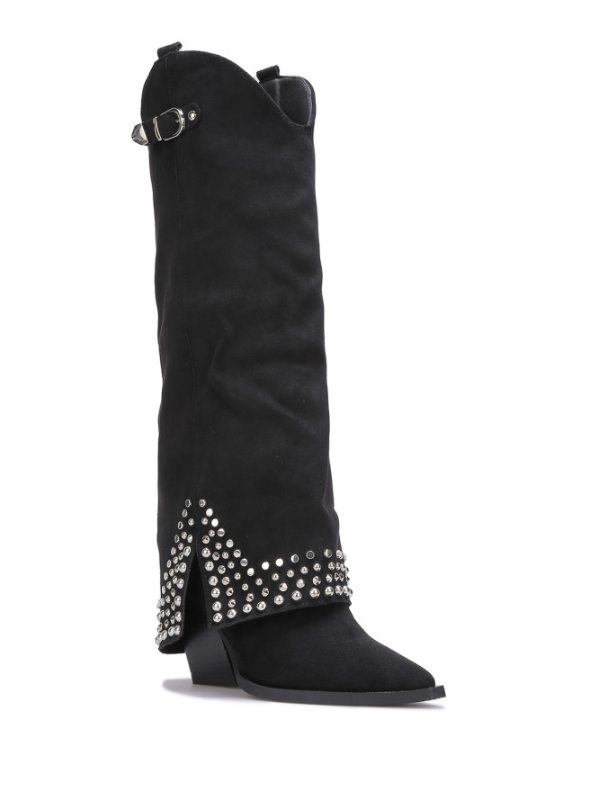 Bottes guêtres noires en suédine cloutée