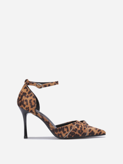 Escarpins en imprimé animal à détails torsadé et strass