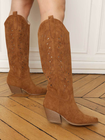 Santiags en suédine à motif ajouré