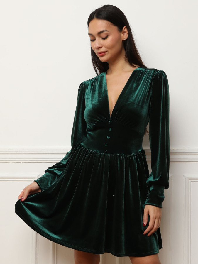 Robe vert foncé patineuse en velours
