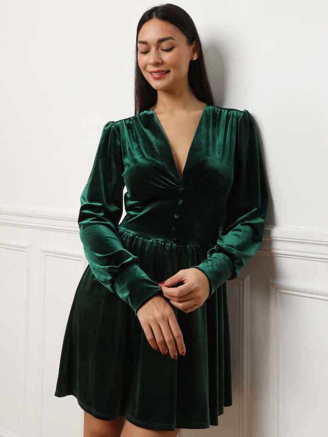 Robe vert foncé patineuse en velours