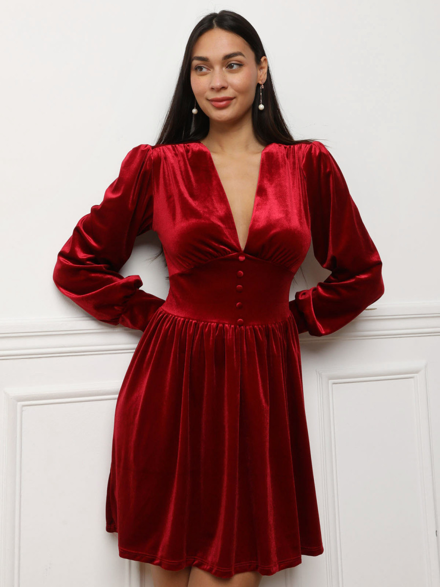 Robe rouge foncé patineuse en velours