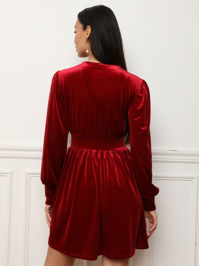 Robe rouge foncé patineuse en velours