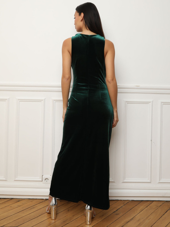 Robe longue vert foncé en velours