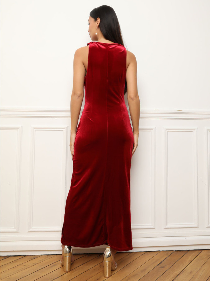 Robe longue rouge foncé en velours