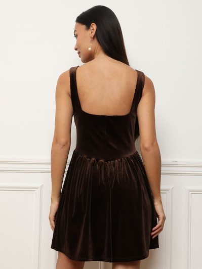 Robe corset en velours marron