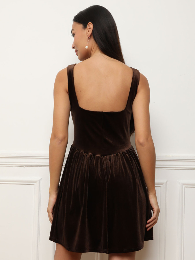 Robe corset en velours marron