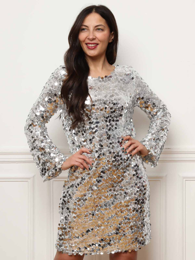 Robe argenté à sequins avec nœuds au dos
