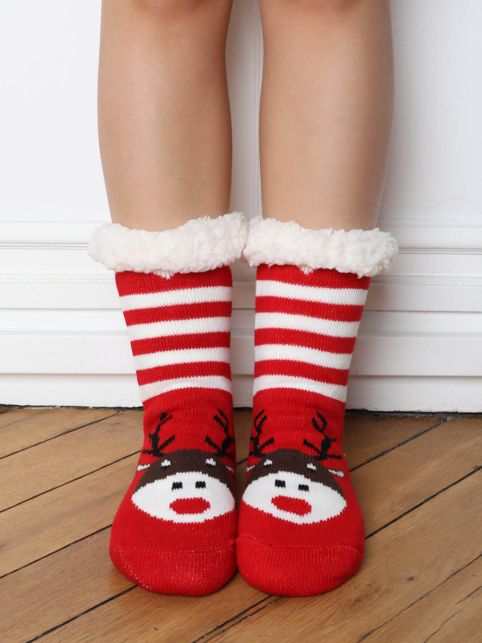Chaussettes rouge et blanche à motifs de Noël