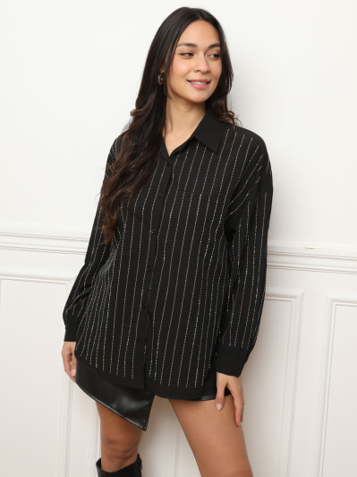 Chemise noire ample à strass