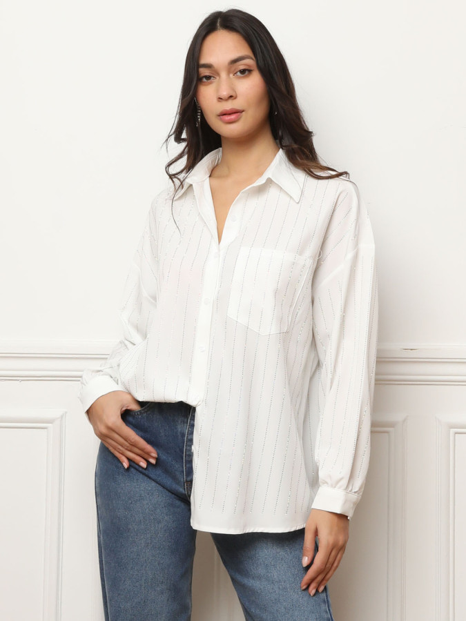 Chemise blanche ample à strass