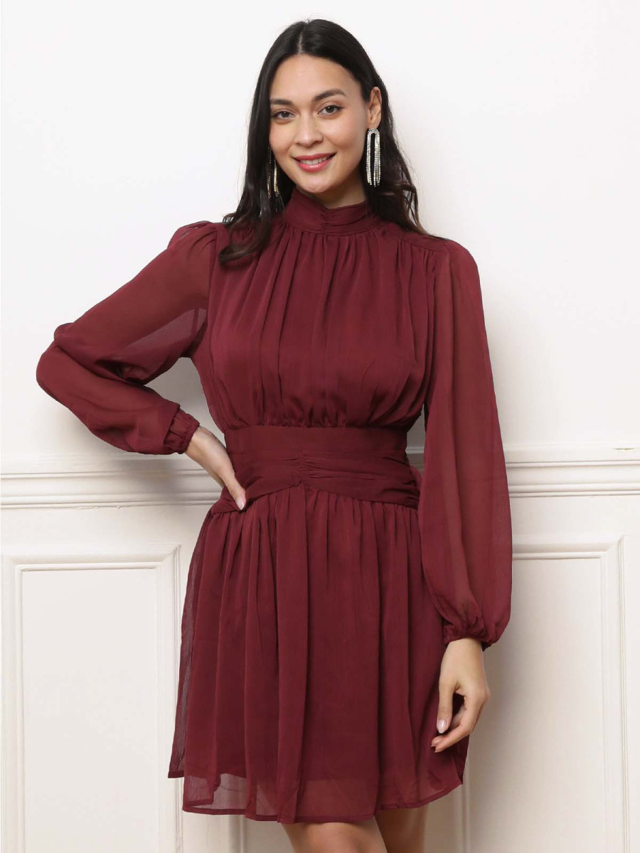 robe-fronc-e-bordeaux-manches-bouffantes