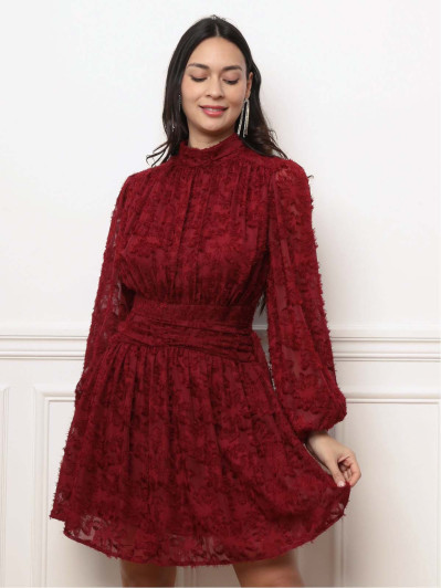 Robe patineuse bordeaux à motif duveteux