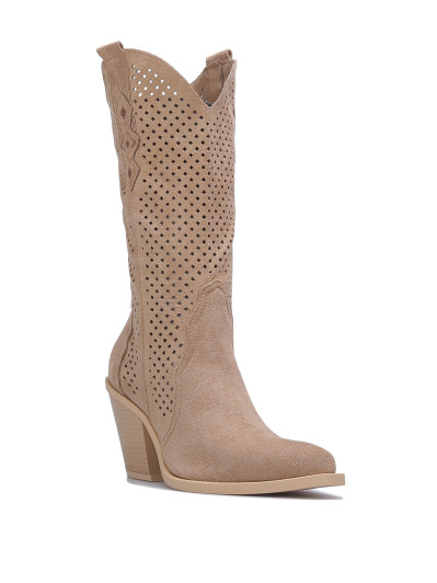 Santiags taupe en suédine à détails ajourés