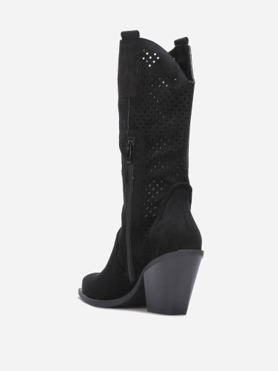 Santiags noires en suédine à détails ajourés