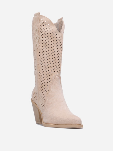 Santiags beige en suédine à détails ajourés