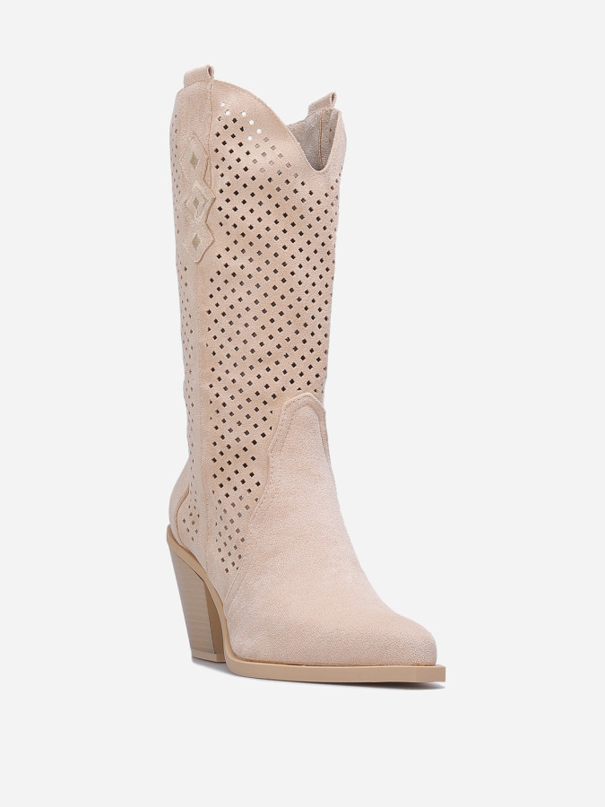 Santiags beige en suédine à détails ajourés