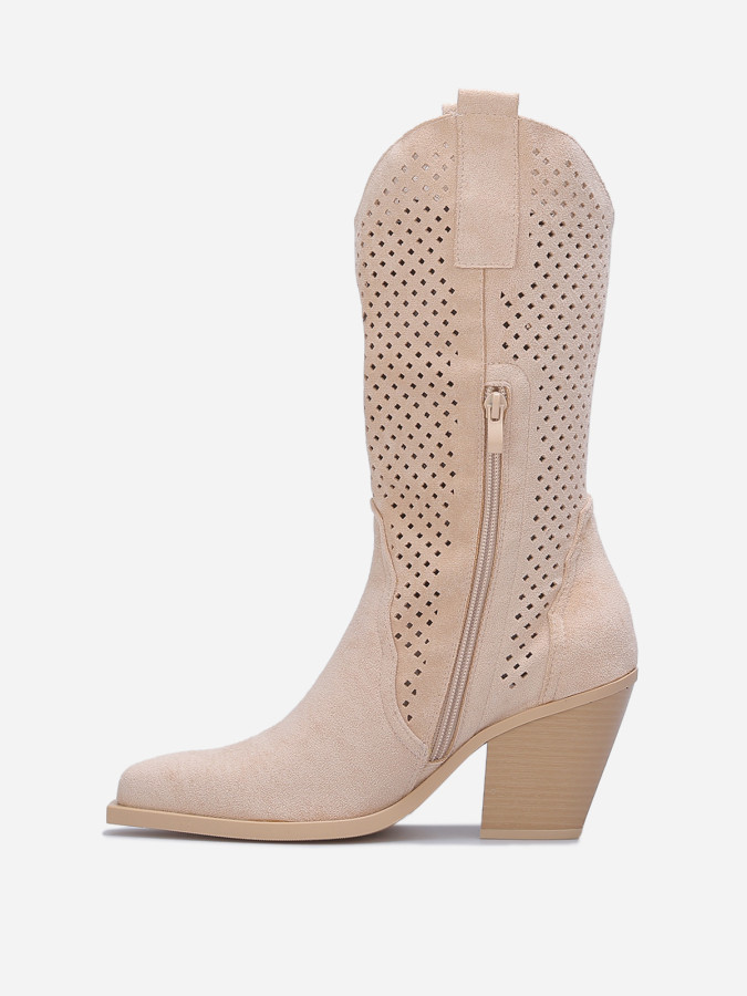 Santiags beige en suédine à détails ajourés