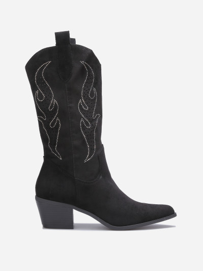 Santiags suédine noire avec flammes en strass