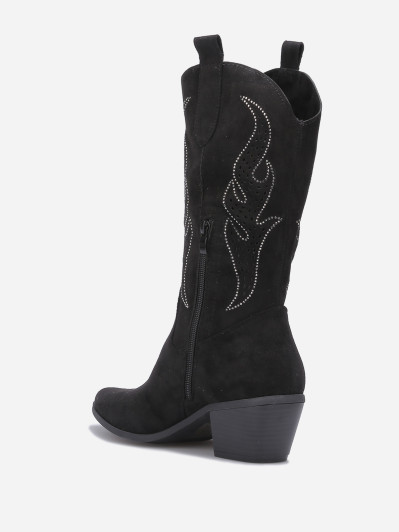 Santiags suédine noire avec flammes en strass