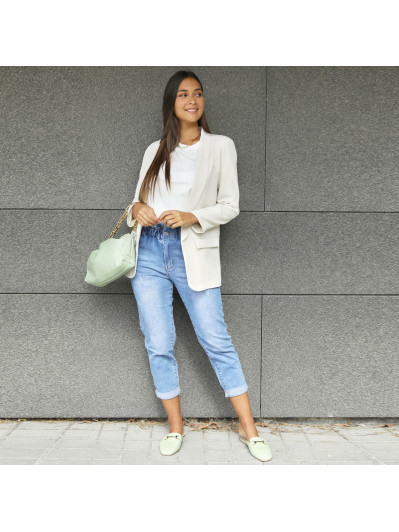 Mules mocassins vert clair en simili cuir