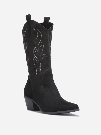 Santiags suédine noire avec flammes en strass