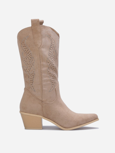 Santiags suédine taupe avec flammes en strass