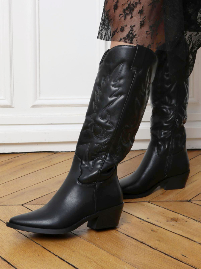 Santiags noires en simili à surpiqûres